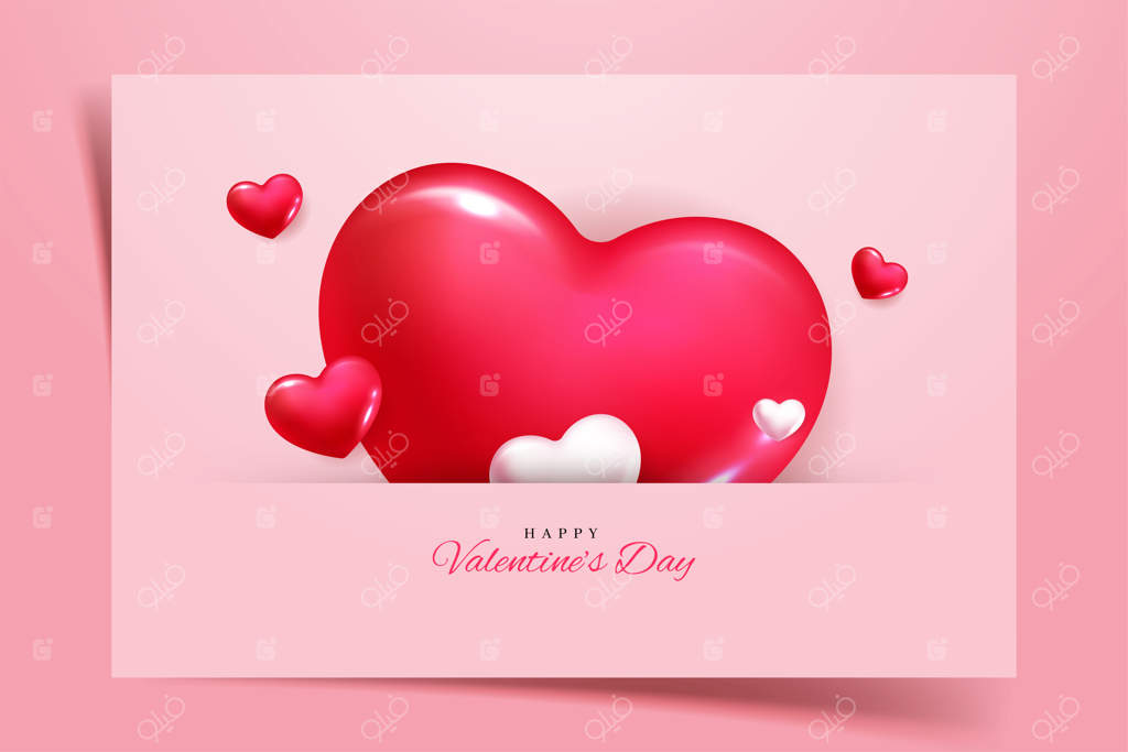 پس‌زمینه رمانتیک با بادکنک قرمز به شکل قلب