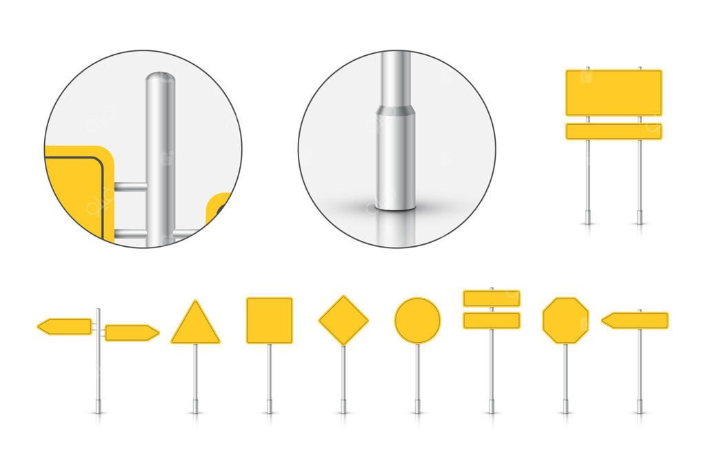 تابلوی راهنمایی زرد بر روی زمینه سفید