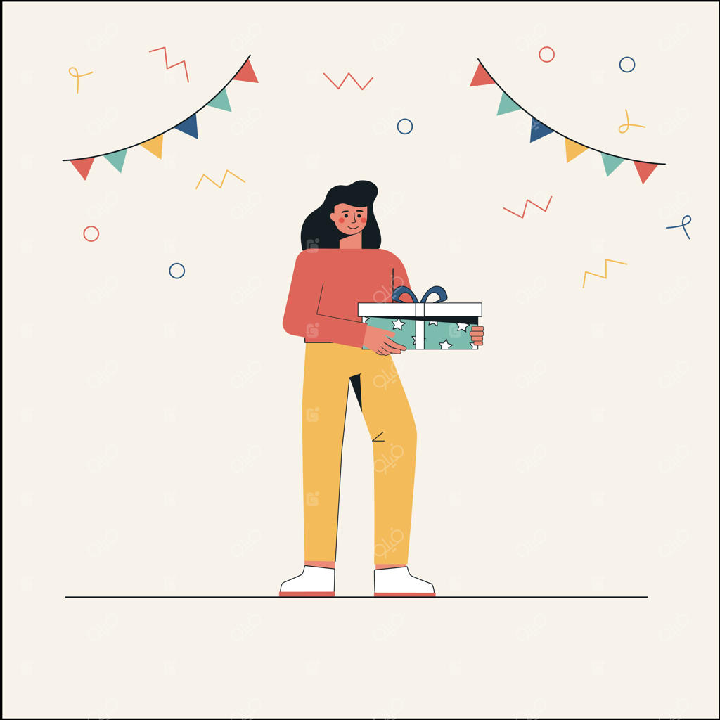 شخصیت دختر جوان در حال نگه‌داشتن جعبه هدیه.