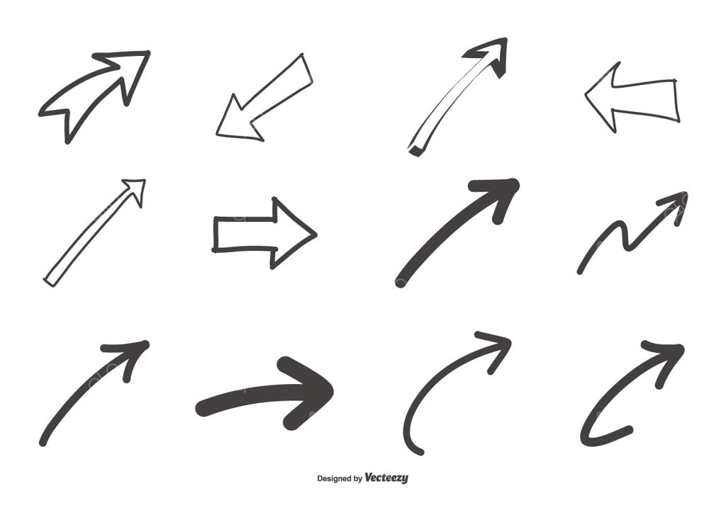 مجموعه‌ای از پیکان‌های دستی کشیده شده