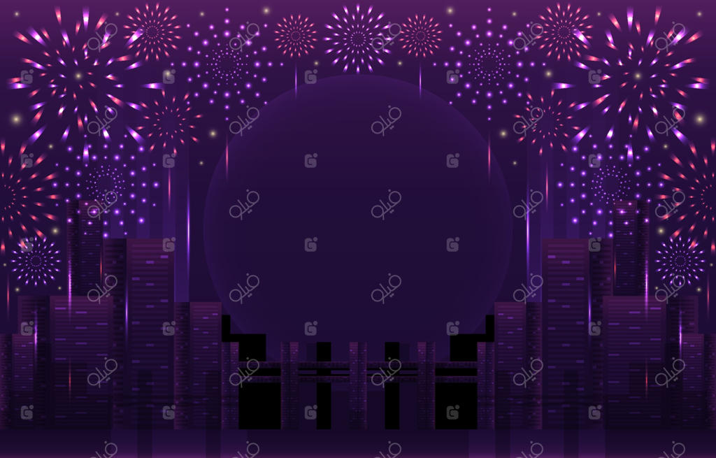 آتش‌بازی‌های زیبا با پس‌زمینه شهر شبانه