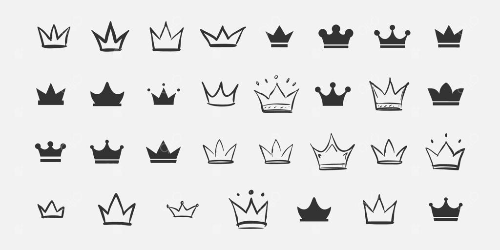 آیکون‌های تاج مشکی مینیمال در سبک‌های مختلف