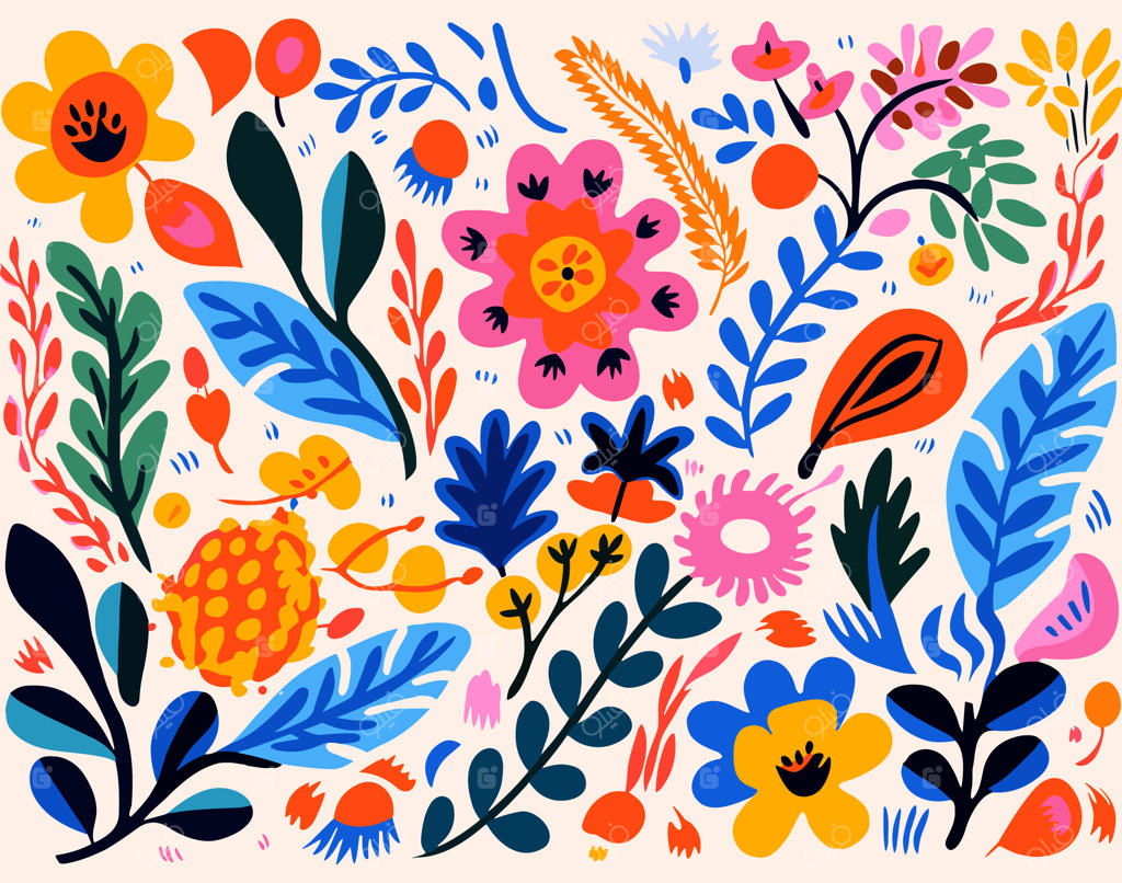 وکتور طرح گل‌های رنگارنگ به سبک مایکل دفورج و هانری ماتیس