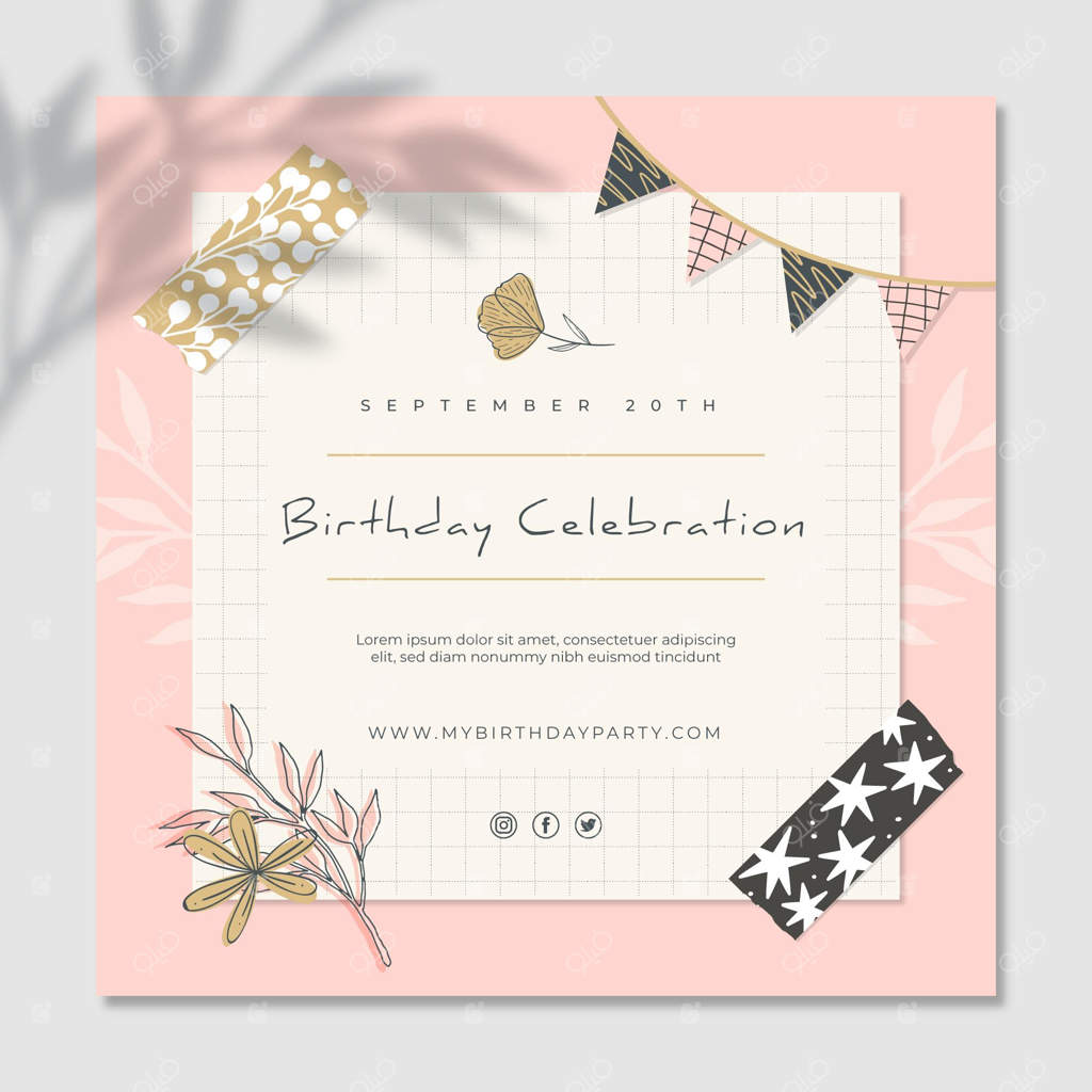 قالب تبلیغاتی جشن تولد مربع شکل