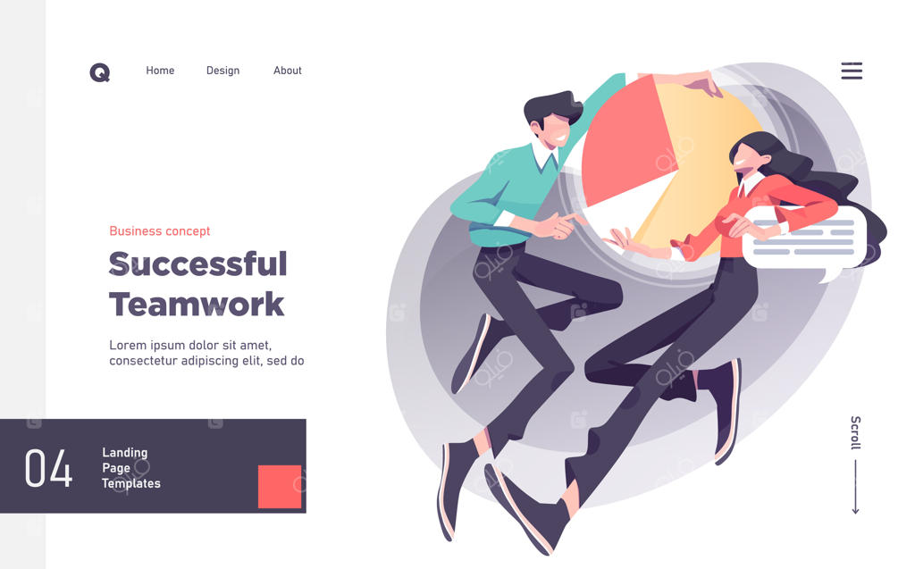 قالب اسلاید ارائه یا طراحی صفحه فرود وب‌سایت با موضوع کار تیمی