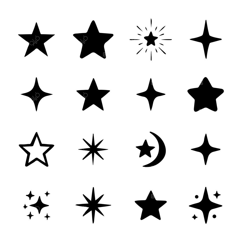 طرح‌های متنوع ستاره و اجرام آسمانی در زمینه سفید برای الهام هنری