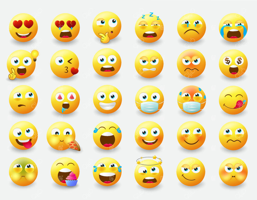 مجموعه وکتور شخصیت ایموجی. شخصیت‌های سه‌بعدی با حالت‌های چهره‌ای مانند خنده، عصبانیت و گریه برای طراحی مجموعه شخصیت ایموجی‌ها. تصویرسازی وکتور