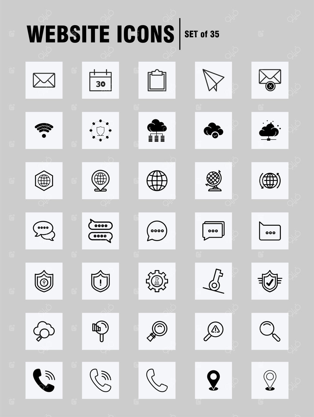 مجموعه آیکون‌های متنوع شامل کره زمین و نقشه جهان