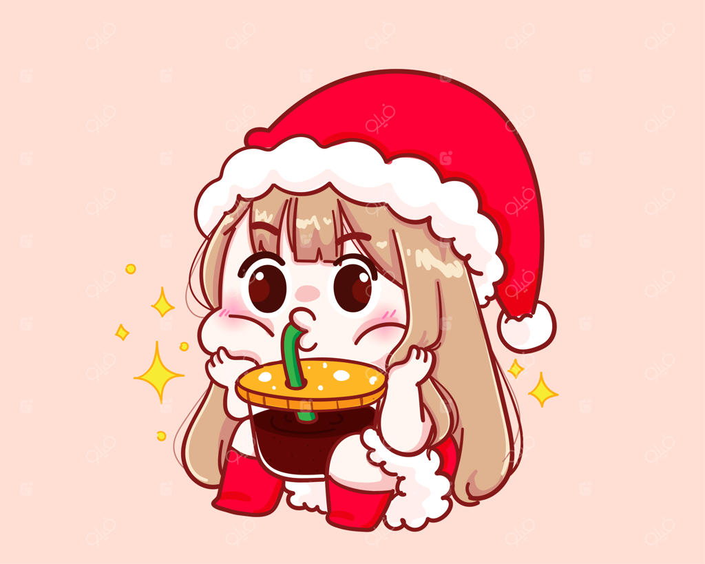 تصویر دختر بامزه‌ای در لباس بابانوئل با فنجان قهوه جذاب