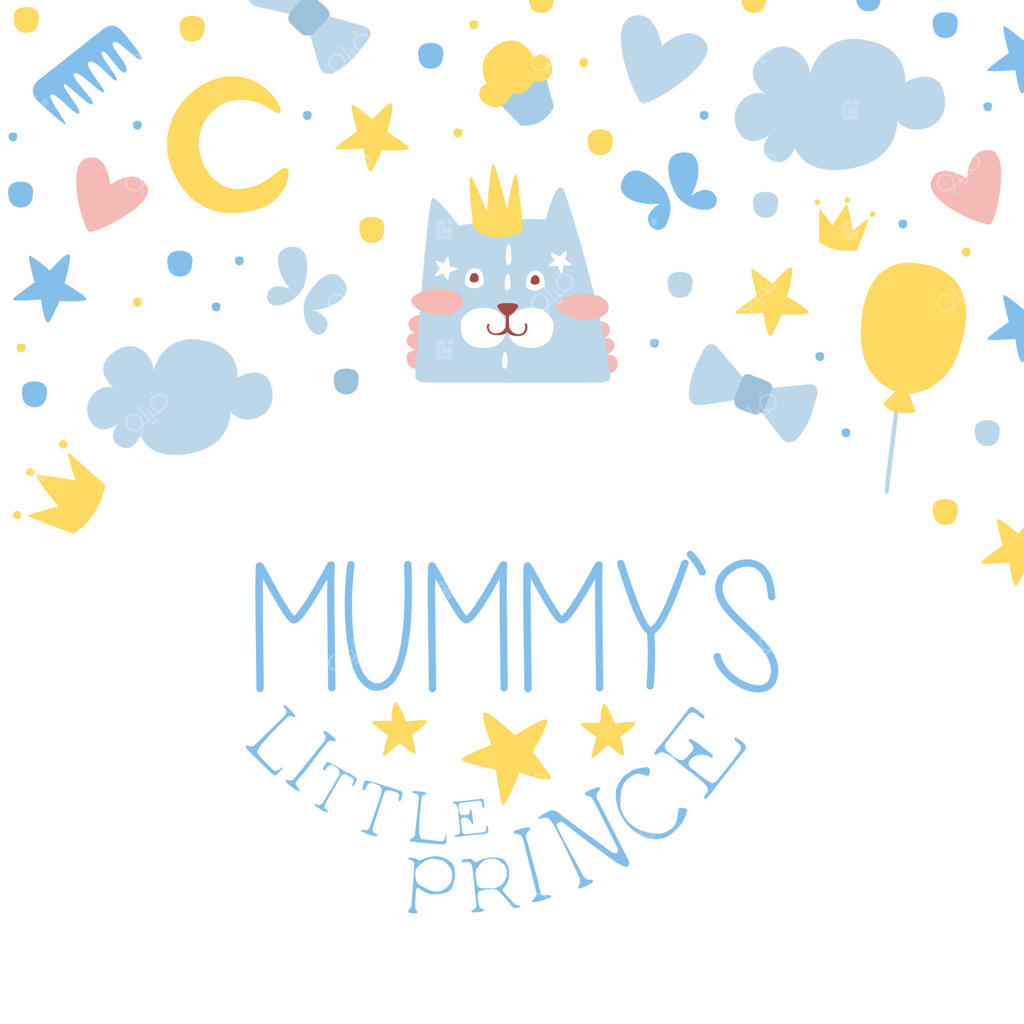 مجموعه قالب کارت مومیایی شاهزاده کوچولو، بنر دوش نوزاد پسر یا جشن تولد، پوستر و کارت دعوت