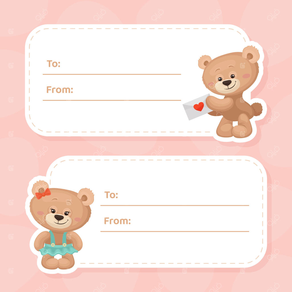 طراحی کارت برچسب خرس عروسکی با الگوی حیوان پشمالوی بامزه