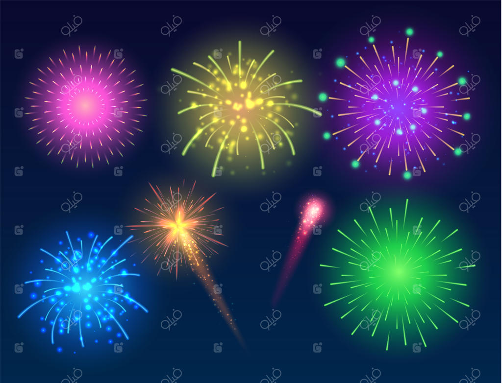 مجموعه آتش‌بازی‌های رنگارنگ و درخشان