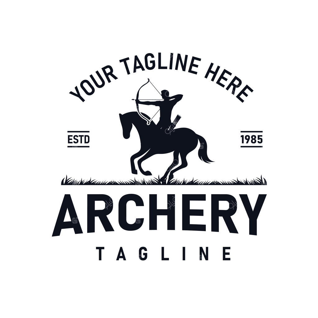 سیلوئت جنگجوی قرون وسطی روی اسب با کمان در حال نشانه‌گیری در نبرد - مناسب برای لوگوی جنگی