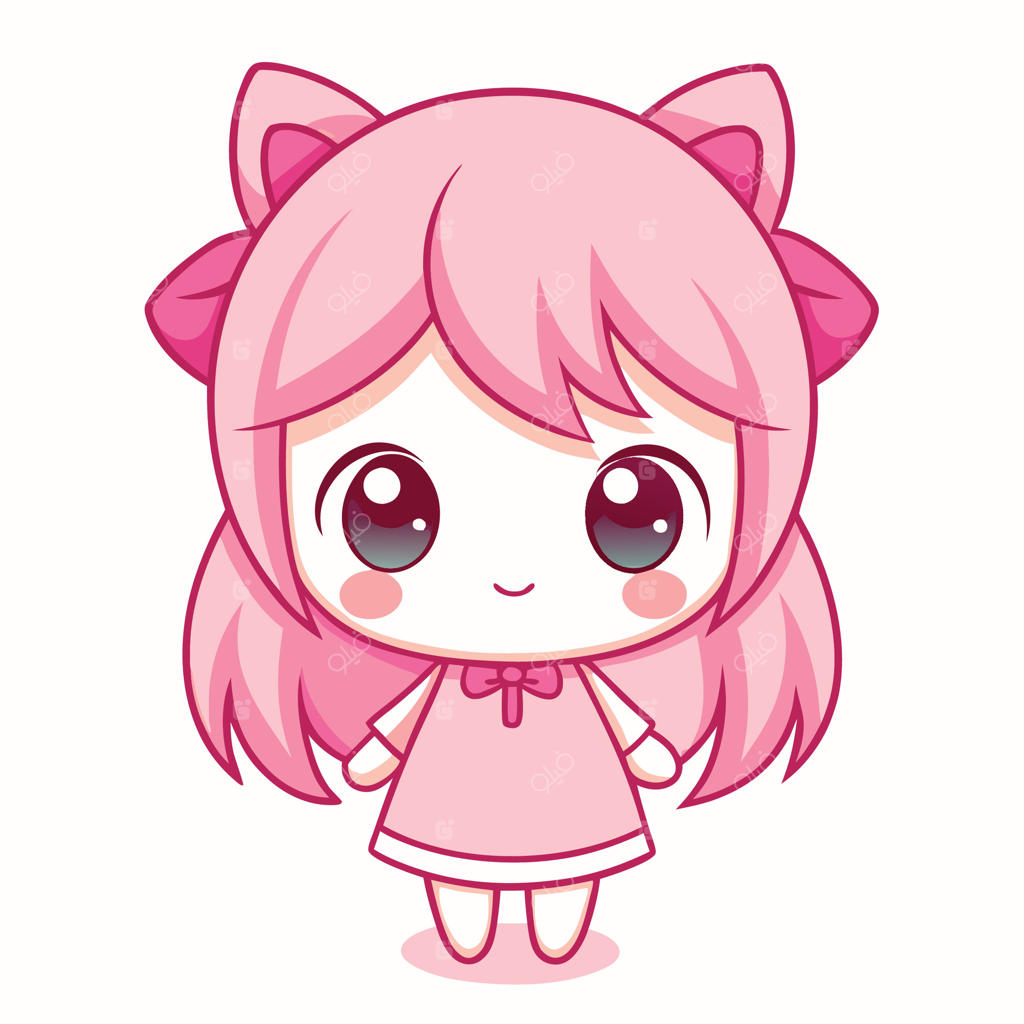 دختربچه بامزه با موهای صورتی و چشمان درشت