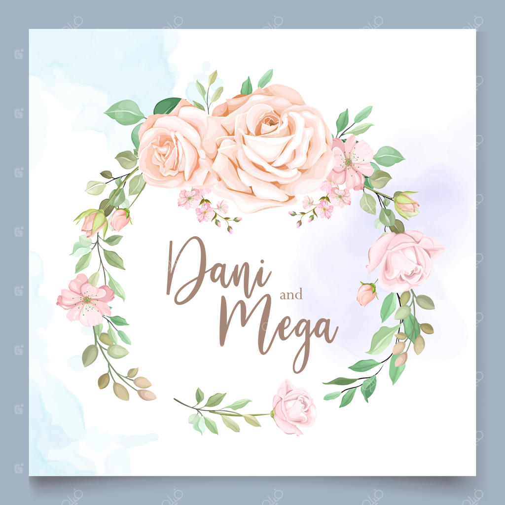 قالب کارت عروسی با تاج گل زیبا