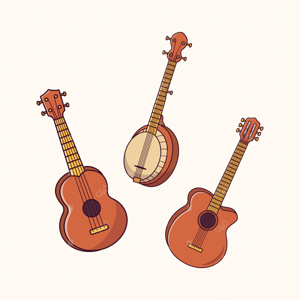 تصویرسازی مجموعه سازهای زهی، بانجو و گیتار