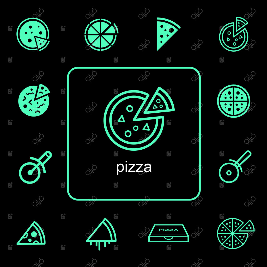 مجموعه آیکون‌های پیتزا برای تحویل غذا