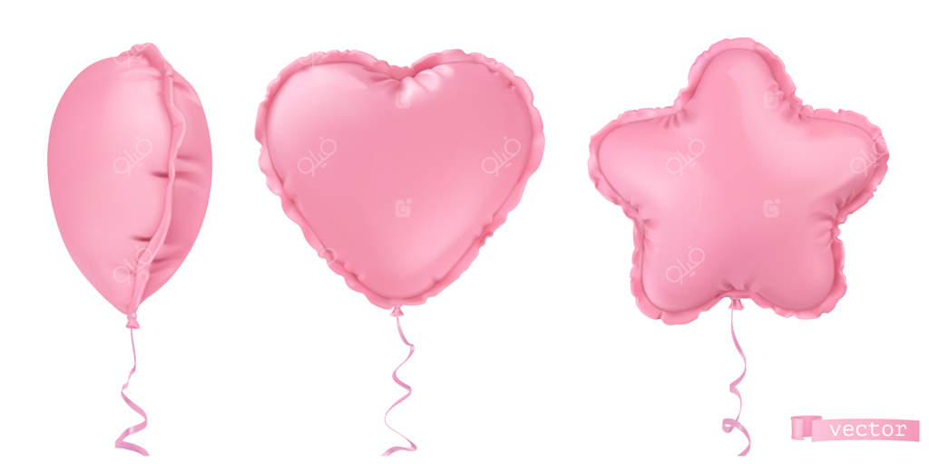 بادکنک‌های فویلی بادی: ستاره، قلب. مجموعه اشیای سه‌بعدی واقعی برای تزئینات تعطیلات