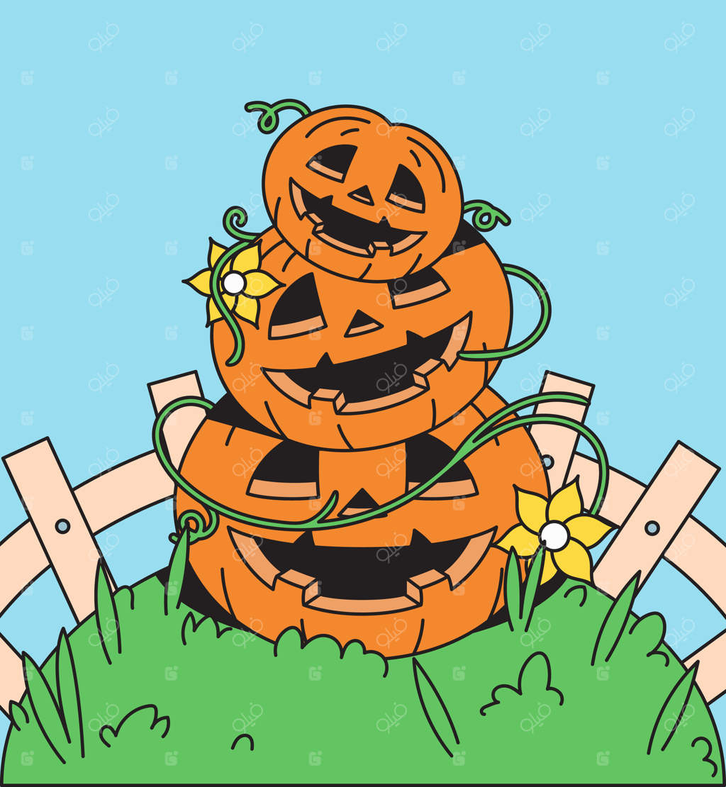 تصویر کارتونی کدو تنبل هالووین در باغ