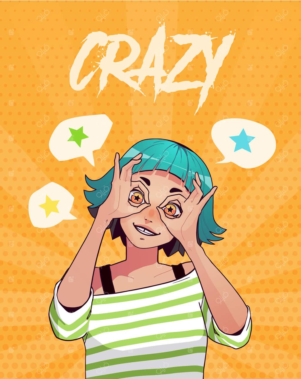 چاپ تی‌شرت با طرح دختر بامزه و هیجان‌زده که با هر دو دست علامت اوکی نشان می‌دهد