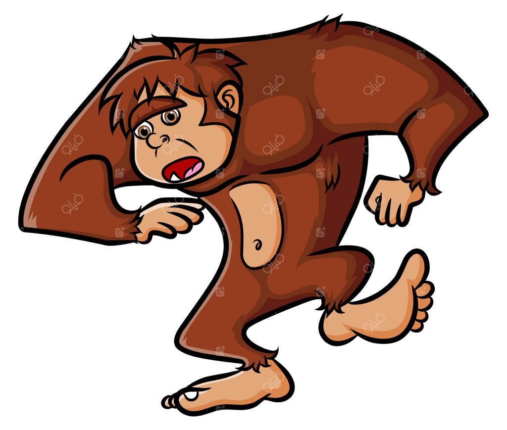 گوریل غمگین در حال افتادن است و نمی‌تواند بایستد