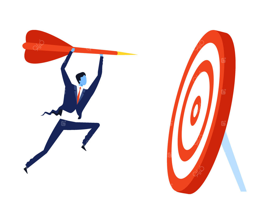 تصویرسازی مفهوم رهبری و رقابت: تاجر موفق در حال دویدن به سوی هدف با تیر و کمان
