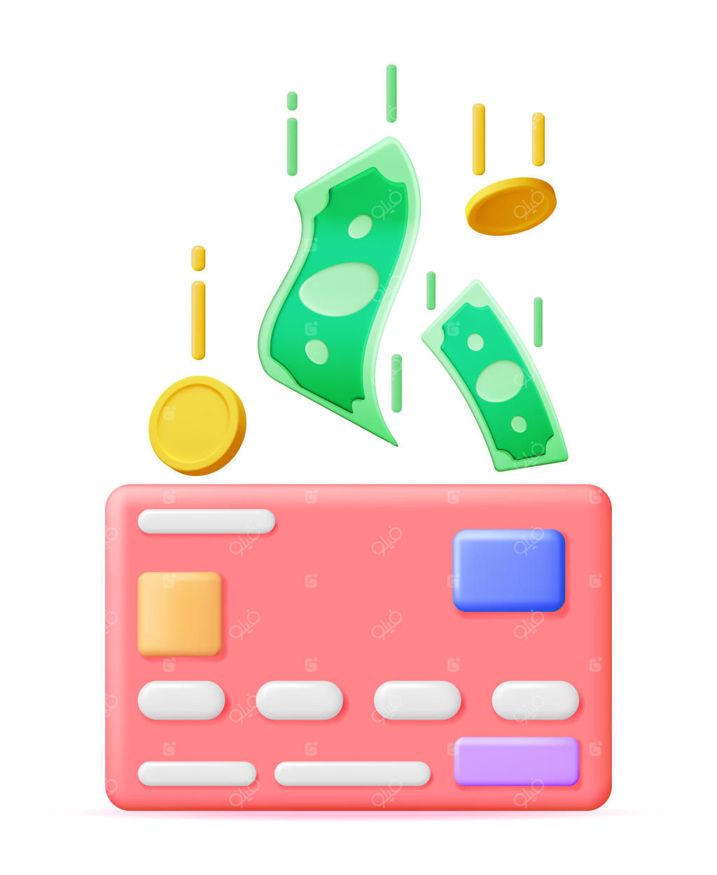 کارت بانکی و پول سه‌بعدی در هوا