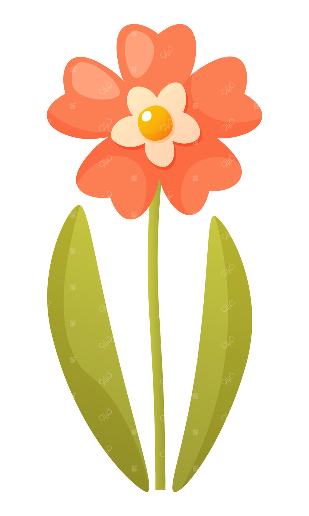 یک گل زیبا با رنگ‌های قرمز و صورتی بر روی ساقه‌ای با برگ‌های سبز در پس‌زمینه سفید. گل‌دهی در فصل بهار و تابستان. تصویر برداری. تصویر کلیپ گل برای طراحی پوسترها، کارت‌ها، لوگو، برچسب و چاپ.