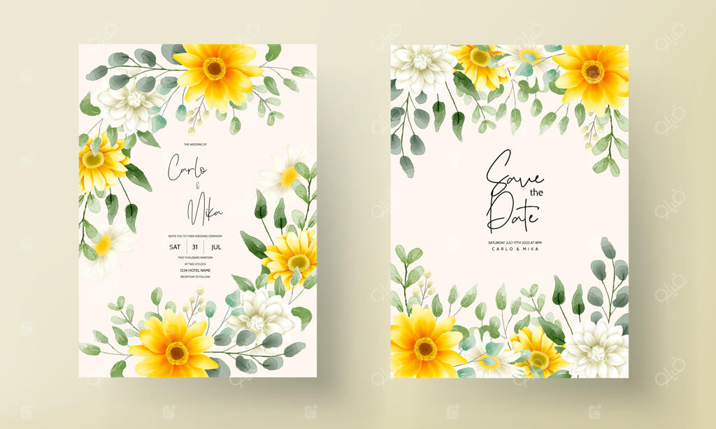 طراحی کارت عروسی زیبا با نقاشی دستی گلدار