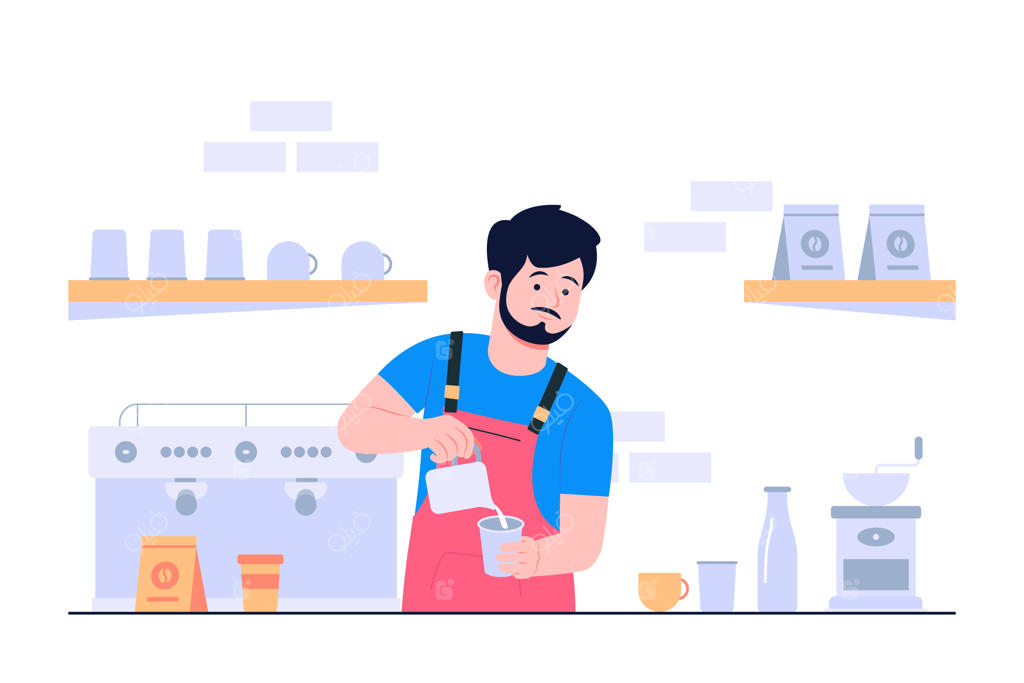 تصویرسازی مفهومی باریستا به سبک تخت