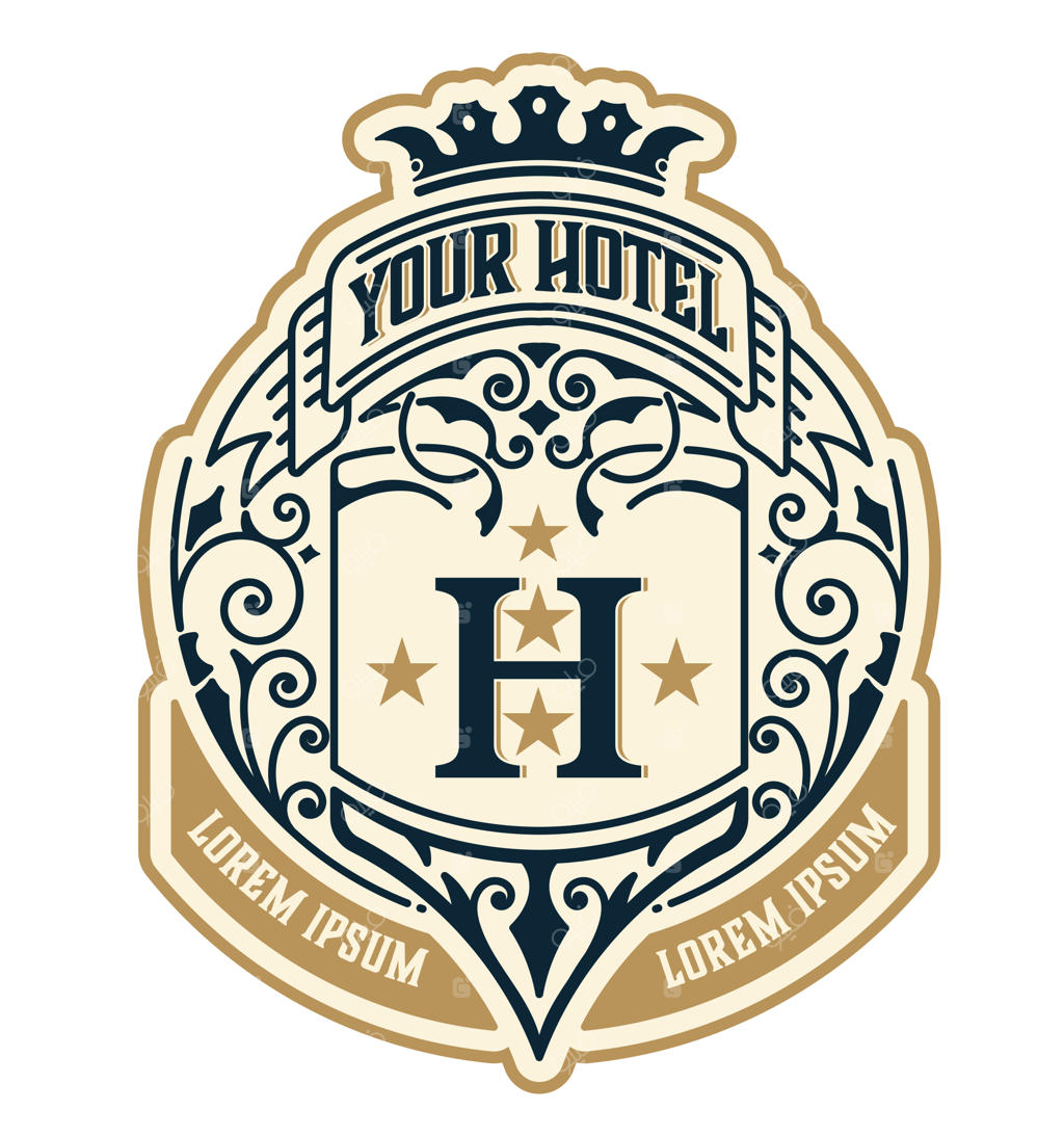قالب لوگوی قدیمی برای هتل، رستوران، کسب‌وکار یا بوتیک: طراحی با المان‌های شیک و تزیینی به سبک سلطنتی و اشرافی