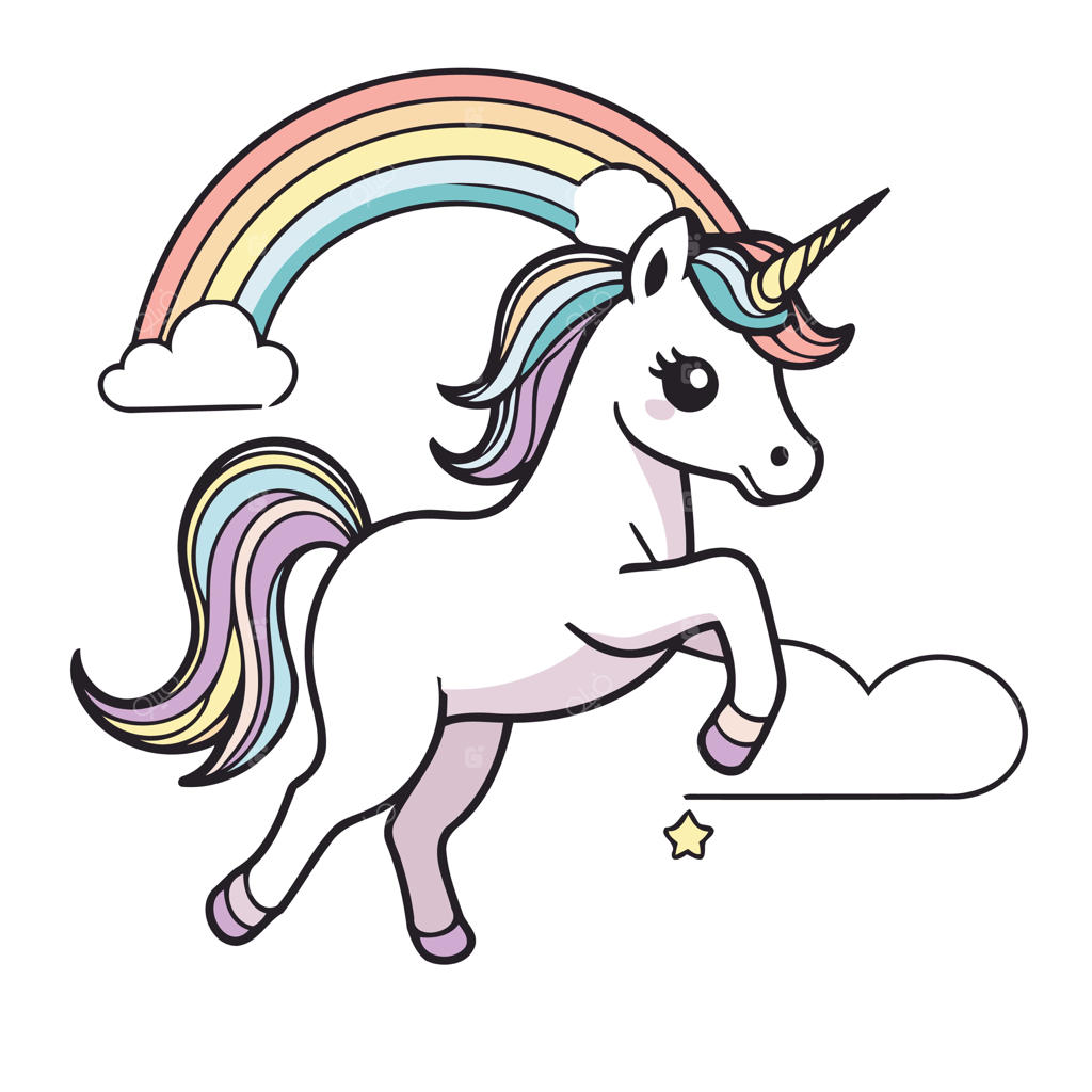 تصویرسازی وکتور تک‌شاخ بامزه برای کتاب‌های داستان و رنگ‌آمیزی کودکان