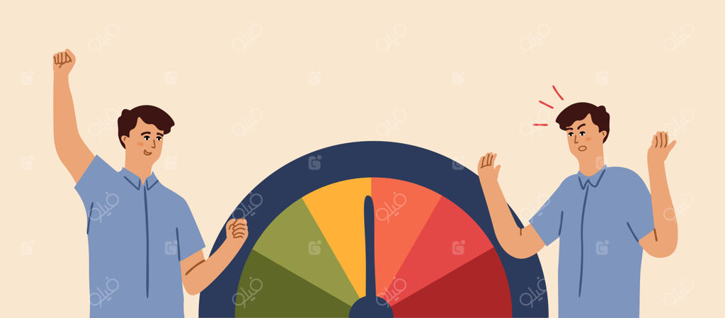 مقیاس حالت استرس: مردی خسته و عصبی یا مدیر مضطرب، تنش در کار یا زندگی، شخصیت مرد خوشحال و خشمگین وکتور