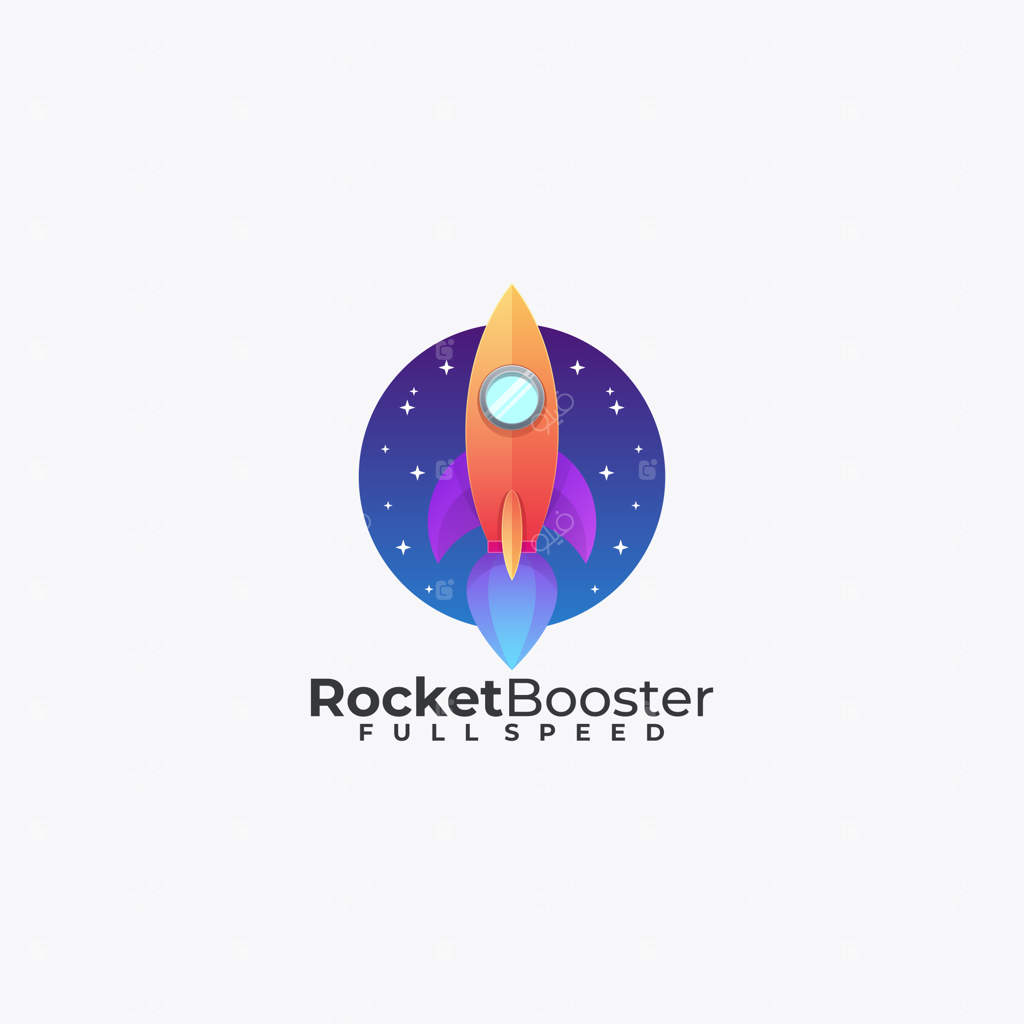 تصویر وکتور لوگو راکت بوستر با رنگ‌های گرادیان و جذاب