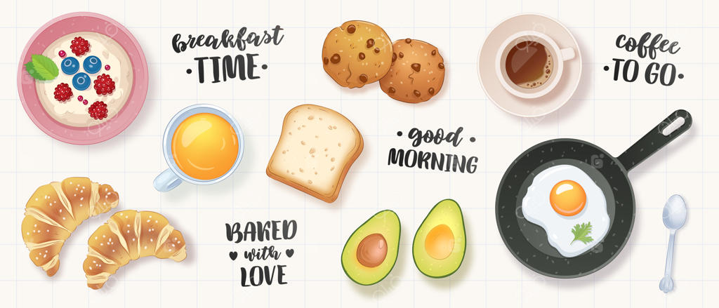 مجموعه‌ای از طرح های دستی صبحانه