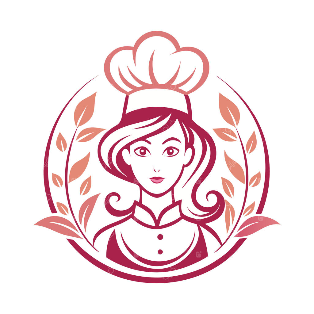 لوگوی آشپز بانو با طراحی شیک و برگ‌های غار تزئینی