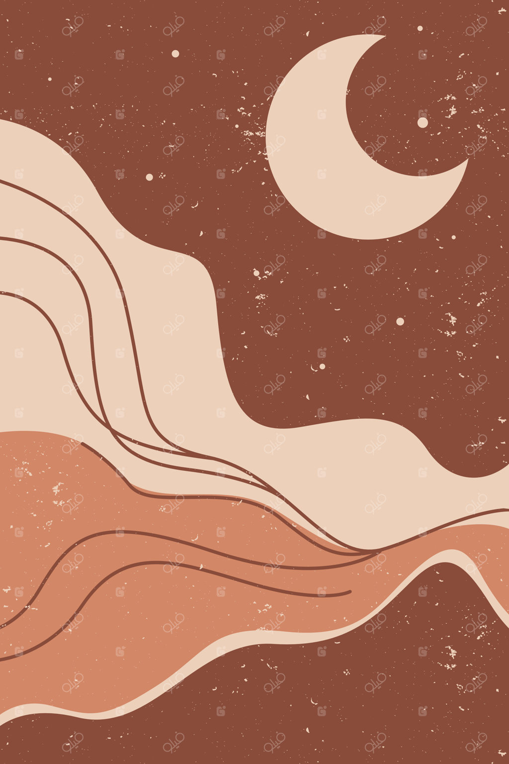 پوستر هنری مینیمال و انتزاعی کوهستان به سبک بوهو