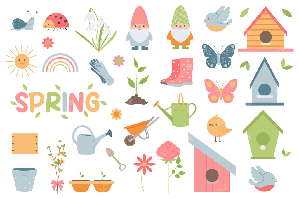 ست ابزار برای باغبانان: وسایل باغبانی به سبک تخت. ابزار کشاورزی و باغبانی برای کارهای بهاری. وکتور