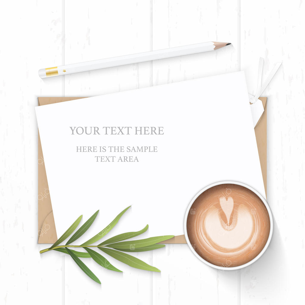 کاغذ شیک با برگ ترخون و قهوه روی زمینه چوبی