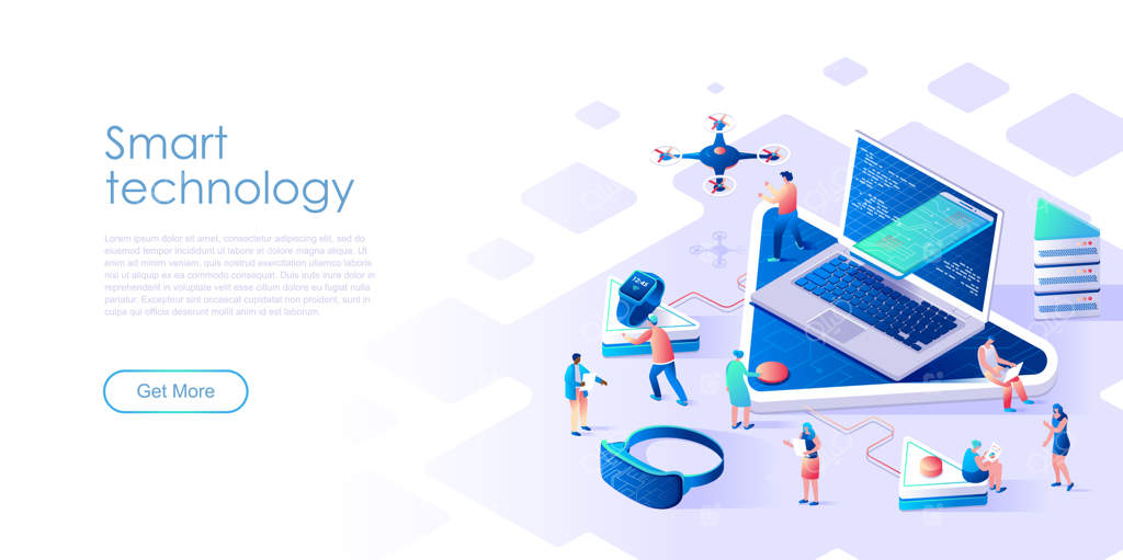 صفحه فرود ایزومتریک با مفهوم فناوری هوشمند یا شبکه‌ای ساده
