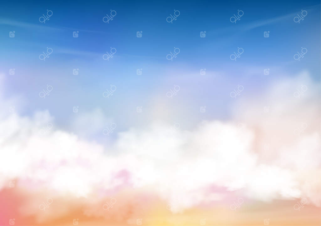 آسمان رنگین با ابرهای سفید و خورشید درخشان.