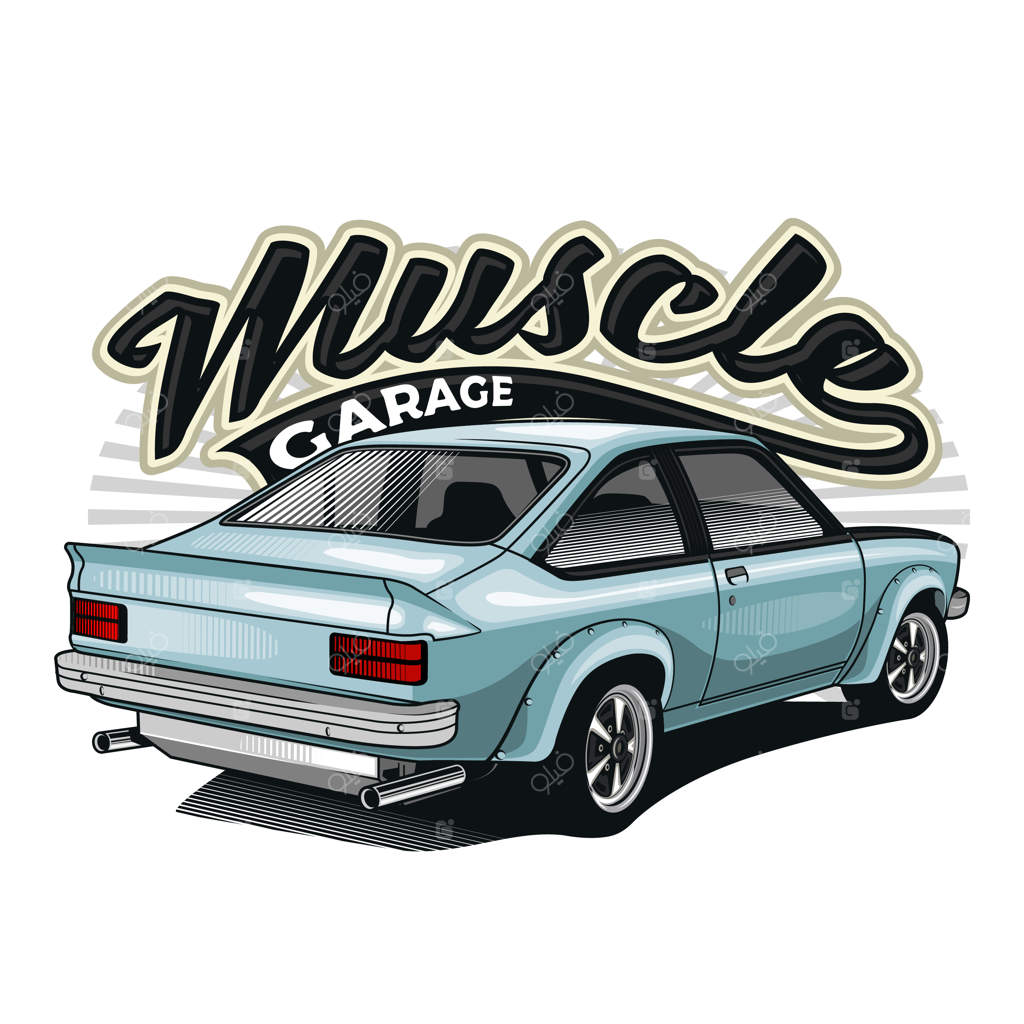 ماشین کلاسیک آبی روی پس‌زمینه سفید