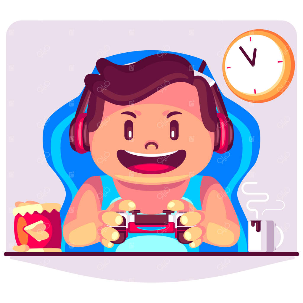 تصویرسازی کارتونی یک پسر در حال بازی ویدئویی