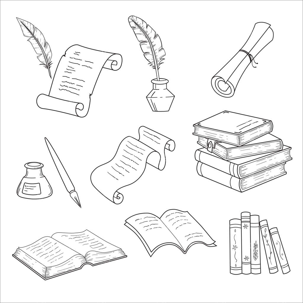 طرح دستی کتاب‌های قدیمی - تصویرسازی کلاسیک خطی وینتیج