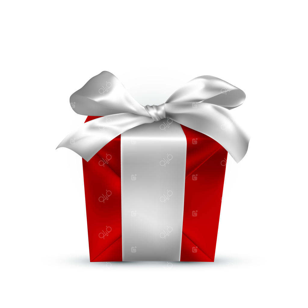 جعبه هدیه قرمز واقعی با روبان سفید و زمینه شفاف