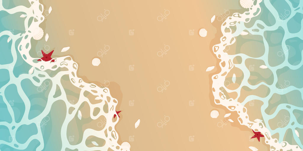 پس‌زمینه تابستانی با سطح آب شفاف و ساحل شنی: پس‌زمینه مدرن به سبک کارتونی. پترن پس‌زمینه‌ای برای بنر، فروش، دعوتنامه، منو.