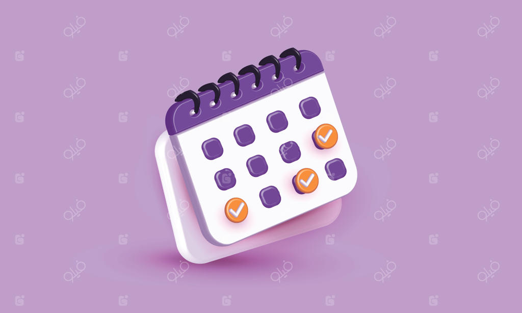 بنر سایت: مفهوم زمان با تاریخ و ساعت. آیکون سه‌بعدی مینیمال برای برنامه‌ریزی و نشانه‌گذاری.