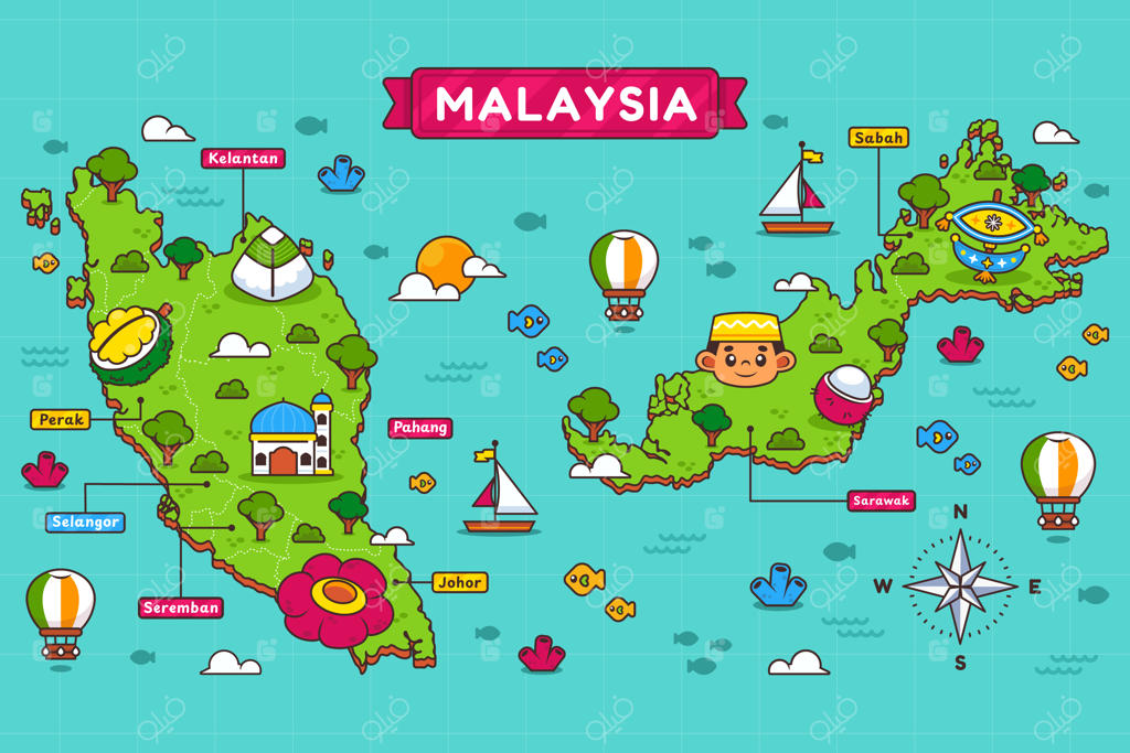 نقشه مالزی به صورت نقاشی دستی