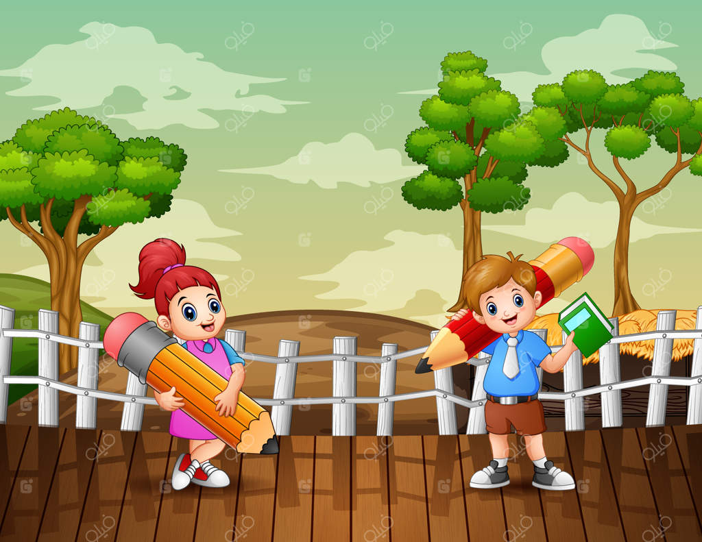 دانشجوی خوشحال با مداد بزرگ در مزرعه