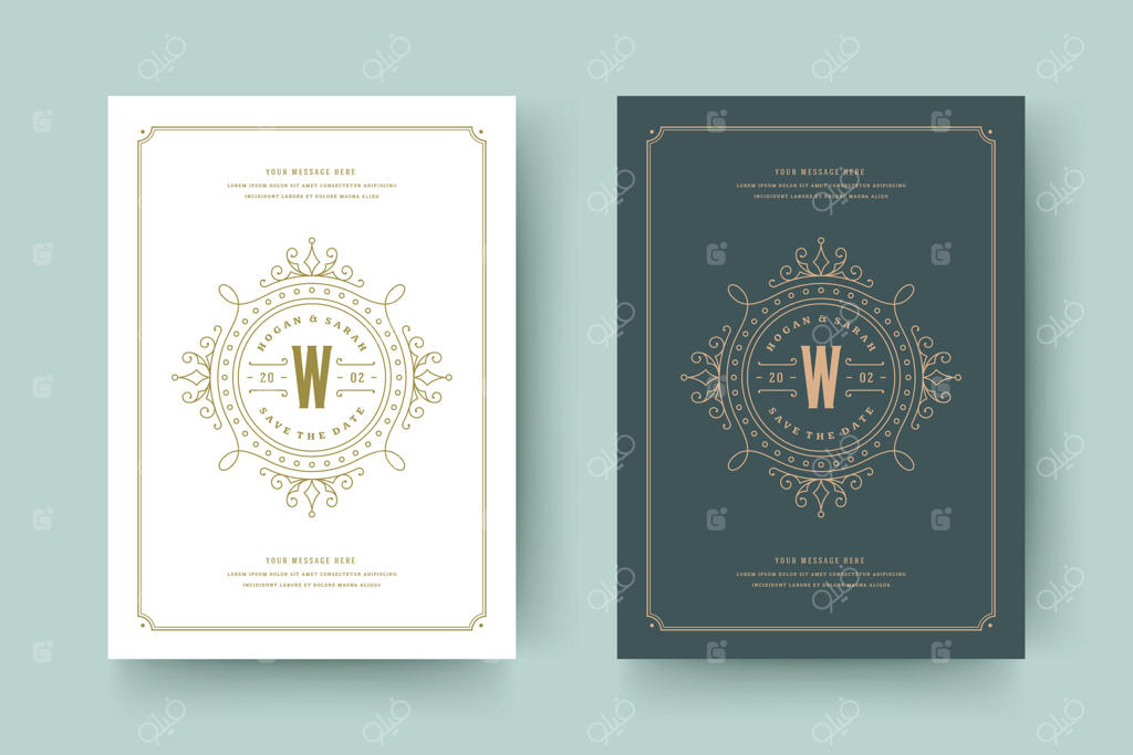 کارت‌های دعوت ذخیره تاریخ عروسی با تزئینات قدیمی و طرح‌های زیبا و شکیل.